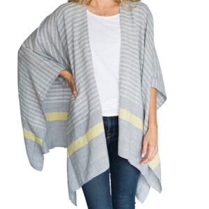 Mer Sea Thinny Traveler Wrap Gray White Yellow Stripe Lightweight OS Poncho Boho